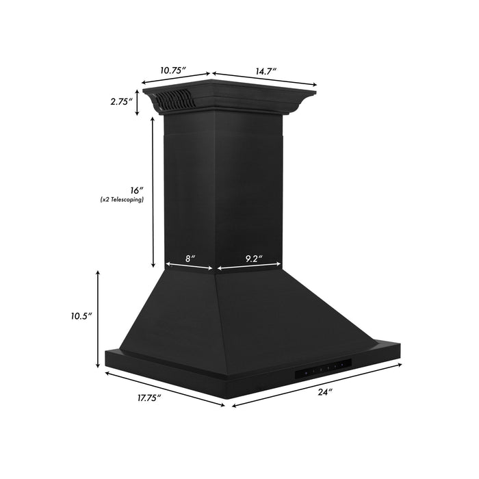 ZLINE Ducted Vent Wall Mount Range Hood in Black Stainless Steel with Built-in CrownSound Bluetooth Speakers (BSKBNCRN-BT)