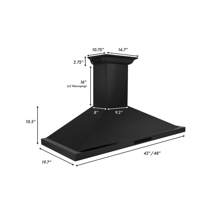 ZLINE Ducted Vent Wall Mount Range Hood in Black Stainless Steel with Built-in CrownSound Bluetooth Speakers (BSKBNCRN-BT)