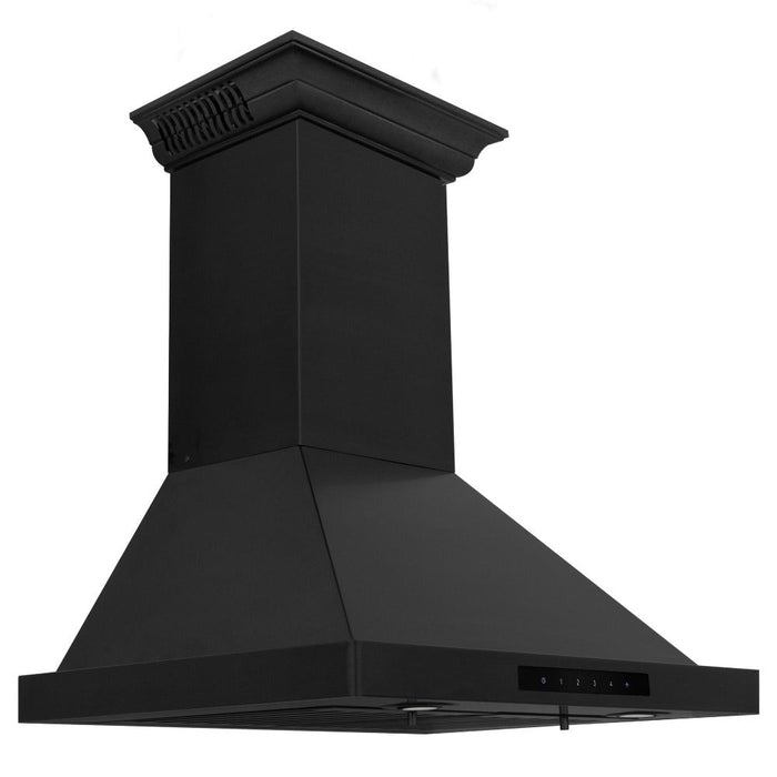 ZLINE Ducted Vent Wall Mount Range Hood in Black Stainless Steel with Built-in CrownSound Bluetooth Speakers (BSKBNCRN-BT)