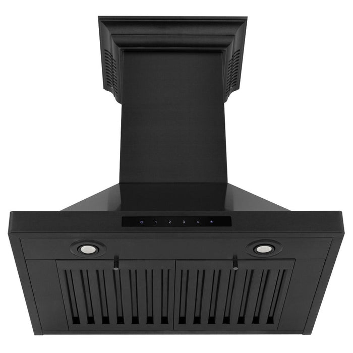 ZLINE Ducted Vent Wall Mount Range Hood in Black Stainless Steel with Built-in CrownSound Bluetooth Speakers (BSKBNCRN-BT)