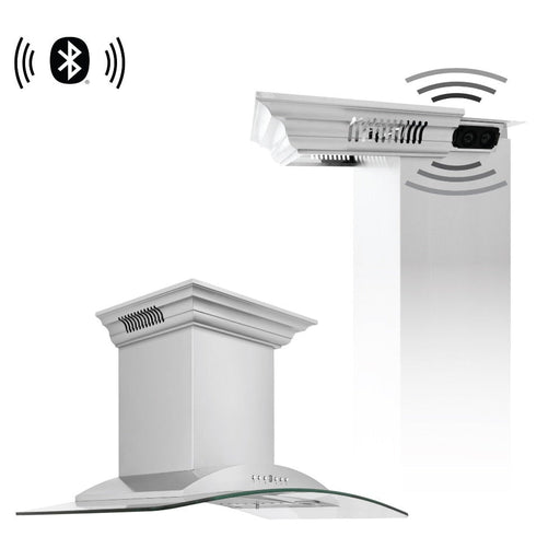 ZLINE Ducted Vent Wall Mount Range Hood in Stainless Steel with Built-in ZLINE CrownSound Bluetooth Speakers (KNCRN-BT)