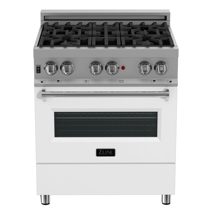 ZLINE 30 in. 4.0 cu. ft. Legacy Dual Fuel Range with 4 Burner Gas Cooktop and Electric Convection Oven in DuraSnow® Stainless Steel and White Matte Door (RAS-WM-30)