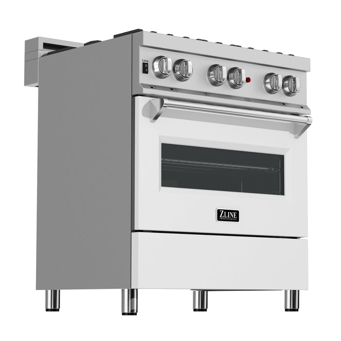 ZLINE 30 in. 4.0 cu. ft. Legacy Dual Fuel Range with 4 Burner Gas Cooktop and Electric Convection Oven in DuraSnow® Stainless Steel and White Matte Door (RAS-WM-30)