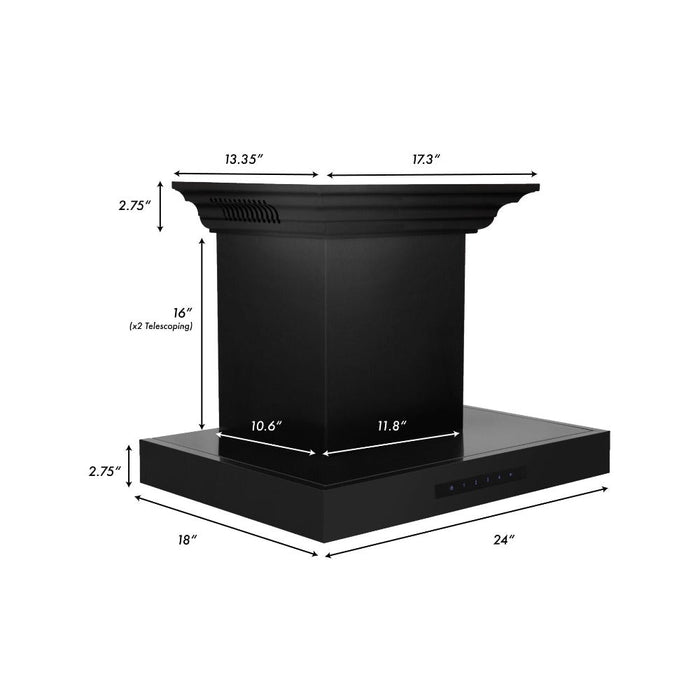 ZLINE Wall Mount Range Hood in Black Stainless Steel with Built-in CrownSound Bluetooth Speakers (BSKENCRN-BT)