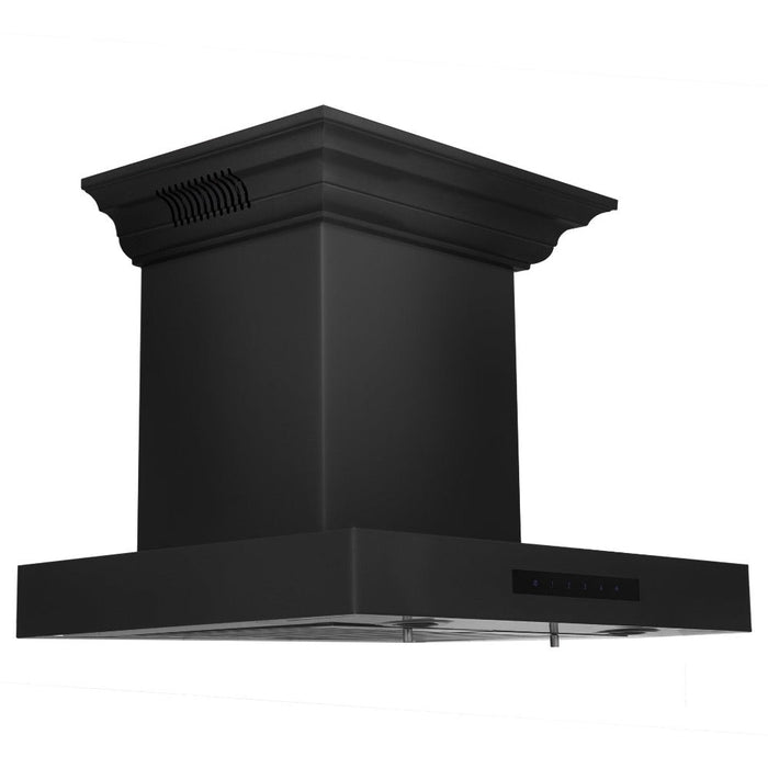 ZLINE Wall Mount Range Hood in Black Stainless Steel with Built-in CrownSound Bluetooth Speakers (BSKENCRN-BT) side, main.