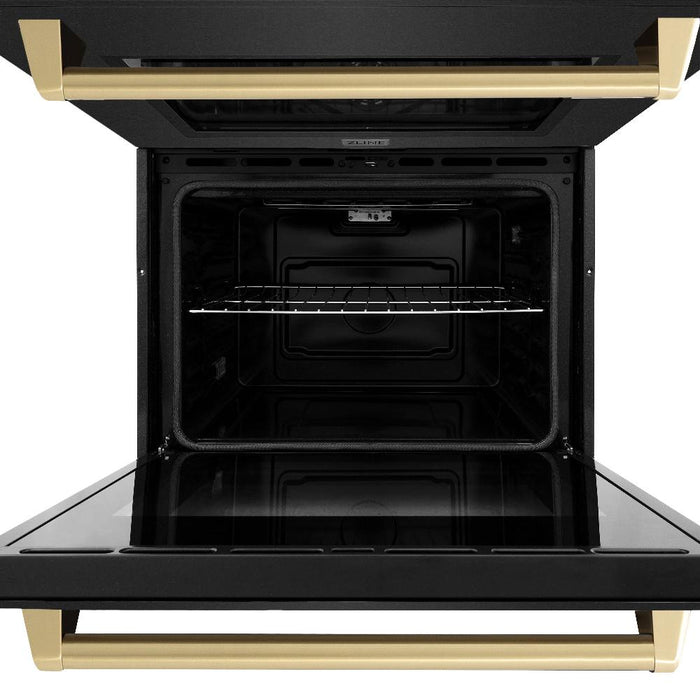 ZLINE Autograph Edition 30 in. Professional True Convection Double Wall Oven with Air Fry and Self Clean in Black Stainless Steel with Champagne Bronze Handles (WADBZ-30-CB)