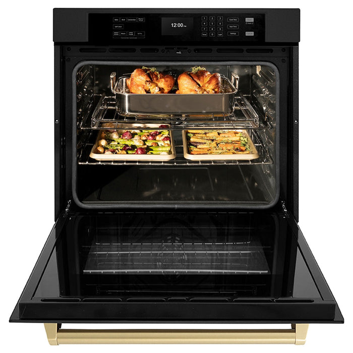 ZLINE Autograph Edition 30 in. Professional True Convection Single Wall Oven with Air Fry and Self Clean in Black Stainless Steel with Champagne Bronze Handle (WASBZ-30-CB)