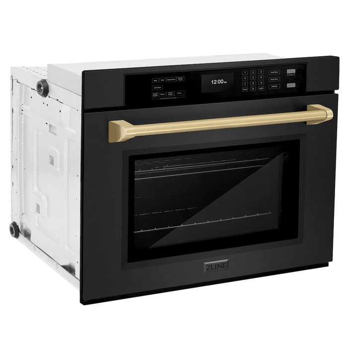 ZLINE Autograph Edition 30 in. Professional True Convection Single Wall Oven with Air Fry and Self Clean in Black Stainless Steel with Champagne Bronze Handle (WASBZ-30-CB)