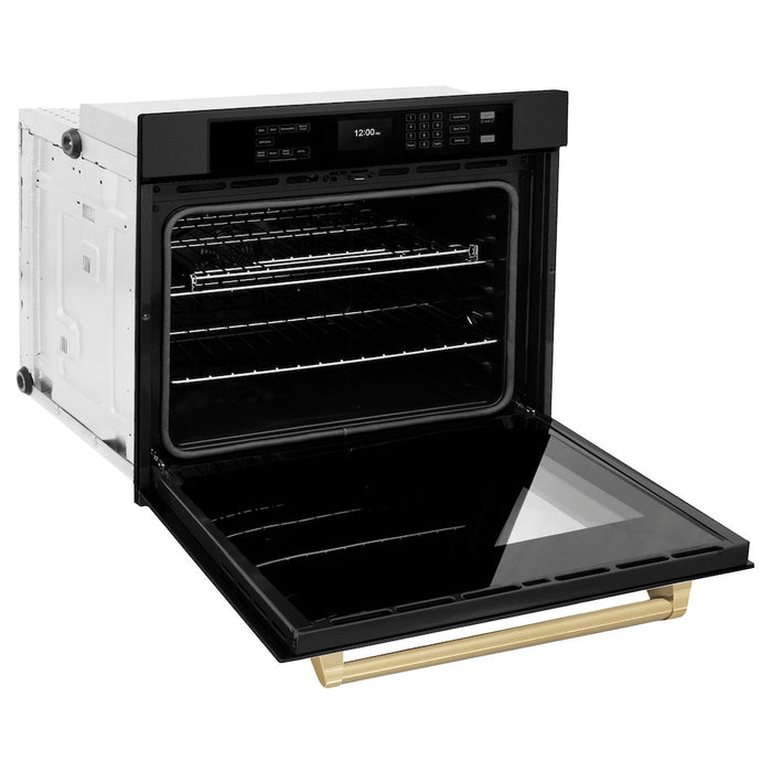 ZLINE Autograph Edition 30 in. Professional True Convection Single Wall Oven with Air Fry and Self Clean in Black Stainless Steel with Champagne Bronze Handle (WASBZ-30-CB)