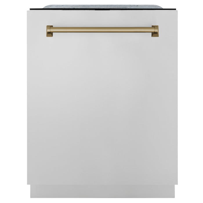 ZLINE Autograph Edition 48 in. Kitchen Package with Stainless Steel Dual Fuel Range, Range Hood and Dishwasher with Champagne Bronze Accents (3AKP-RARHDWM48-CB)