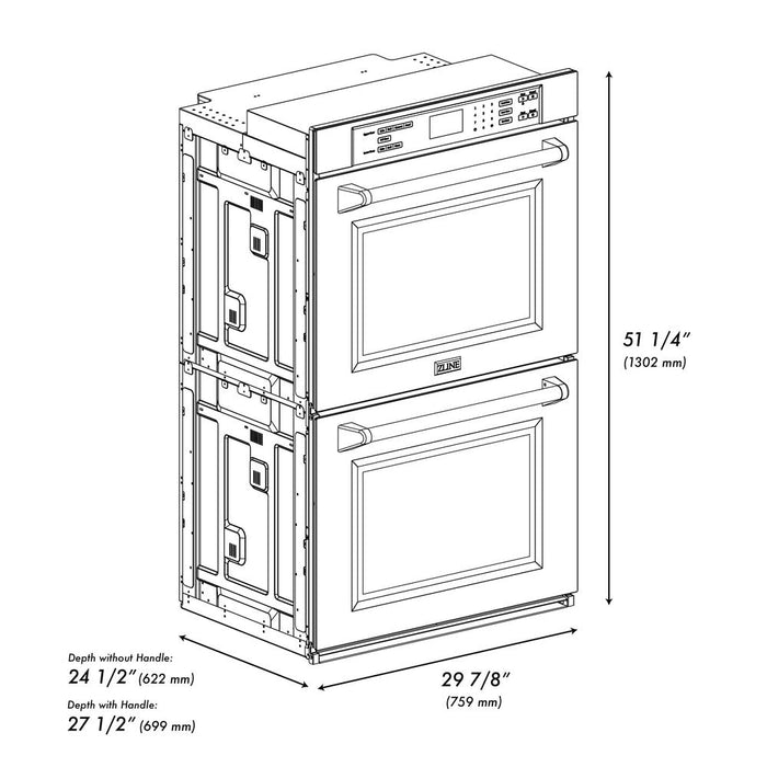 ZLINE Autograph Edition 30 in. Professional True Convection Double Wall Oven with Air Fry and Self Clean in DuraSnow® Stainless Steel with Champagne Bronze Handles (WADSZ-30-CB)