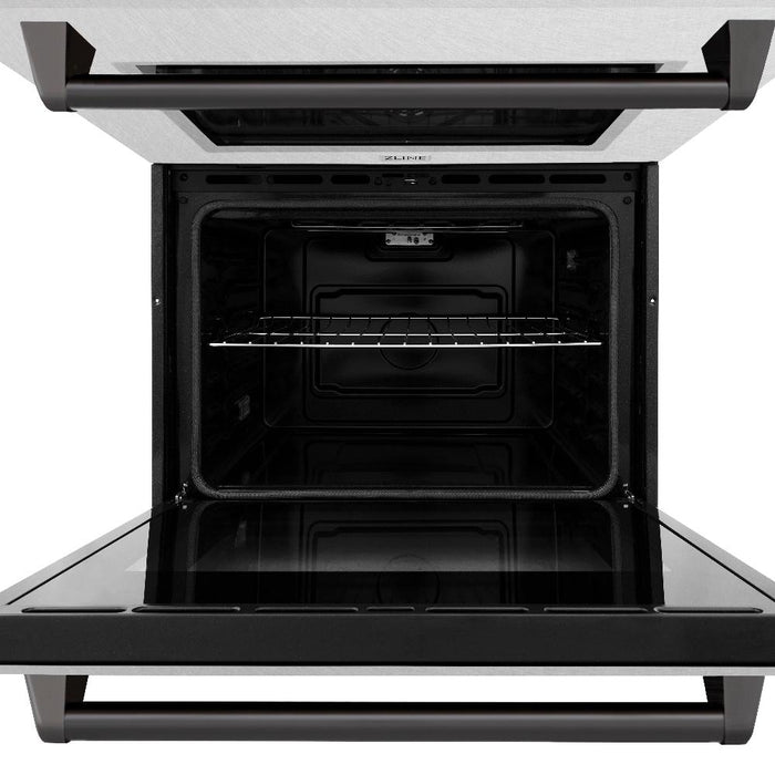 ZLINE Autograph Edition 30 in. Professional True Convection Double Wall Oven with Air Fry and Self Clean in DuraSnow® Stainless Steel with Matte Black Handles (WADSZ-30-MB)