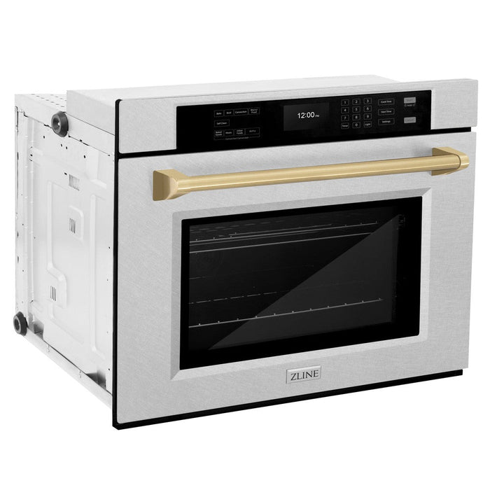 ZLINE Autograph Edition 30 in. Professional True Convection Single Wall Oven with Air Fry and Self Clean in DuraSnow® Stainless Steel with Champagne Bronze Handle (WASSZ-30-CB)