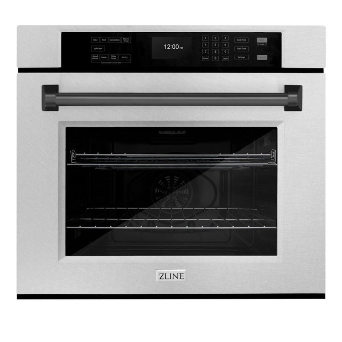 ZLINE Autograph Edition 30 in. Professional True Convection Single Wall Oven with Air Fry and Self Clean in DuraSnow® Stainless Steel with Matte Black Handle (WASSZ-30-MB)