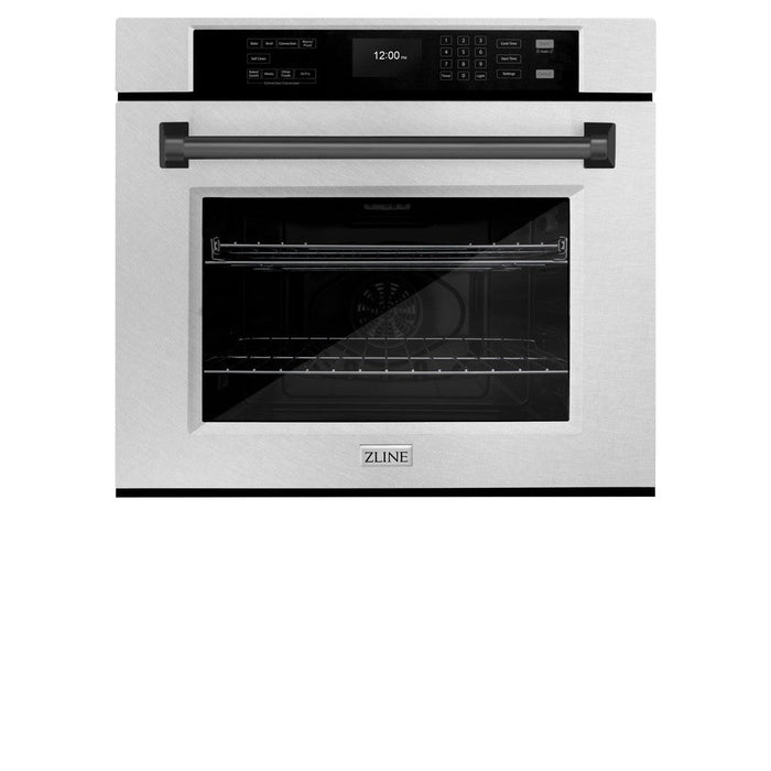 ZLINE Autograph Edition 30 in. Professional True Convection Single Wall Oven with Air Fry and Self Clean in DuraSnow® Stainless Steel with Matte Black Handle (WASSZ-30-MB)