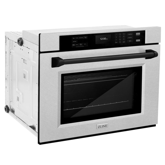 ZLINE Autograph Edition 30 in. Professional True Convection Single Wall Oven with Air Fry and Self Clean in DuraSnow® Stainless Steel with Matte Black Handle (WASSZ-30-MB)