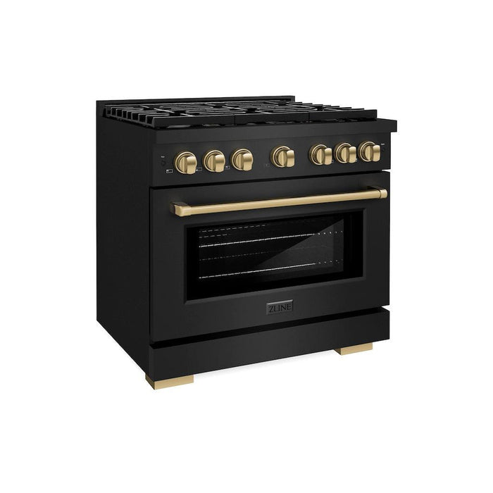 ZLINE Autograph Edition 36 in. 5.2 cu. ft. Paramount Gas Range with 6 Burner Cooktop and Convection Gas Oven in Black Stainless Steel and Champagne Bronze Accents (SGRBZ-36-CB)