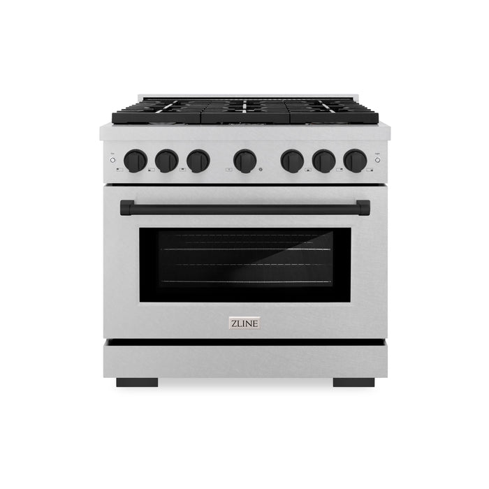 ZLINE Autograph Edition 36 in. 5.2 cu. ft. Paramount Dual Fuel Range with 6 Burner Gas Cooktop and Electric Convection Oven in DuraSnow® Stainless Steel with Matte Black Accents (SDRSZ-36-MB)