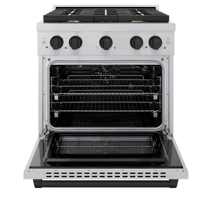 ZLINE Autograph Edition 30 in. 4.2 cu. ft. Paramount Gas Range with 4 Burner Cooktop and Convection Gas Oven in DuraSnow® Stainless Steel and Matte Black Accents (SGRSZ-30-MB)