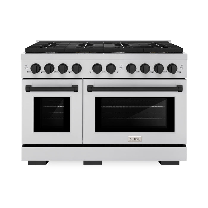 ZLINE Autograph Edition 48 in. 6.7 cu. ft. Paramount Double Oven Dual Fuel Range with 8 Burner Gas Cooktop in Stainless Steel and Matte Black Accents (SDRZ-48-MB)