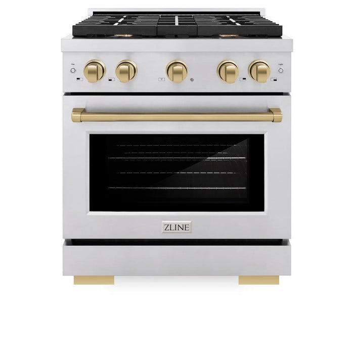 ZLINE Autograph Edition 30 in. 4.2 cu. ft. Paramount Gas Range with 4 Burner Cooktop and Convection Gas Oven in Stainless Steel and Champagne Bronze Accents (SGRZ-30-CB)