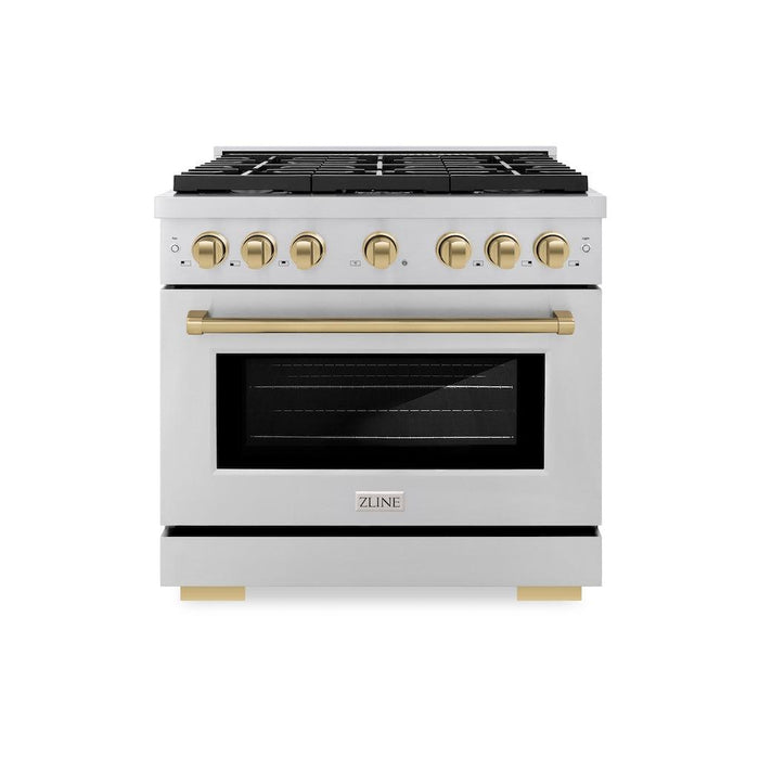 ZLINE Autograph Edition 36 in. 5.2 cu. ft. Paramount Gas Range with 6 Burner Cooktop and Convection Gas Oven in Stainless Steel and Champagne Bronze Accents (SGRZ-36-CB)