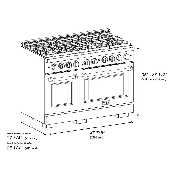 ZLINE Autograph Edition 48 in. 6.7 cu. ft. Paramount Double Oven Gas Range with 8 Burner Cooktop in Stainless Steel with White Matte Doors and Matte Black Accents (SGRZ-WM-48-MB)