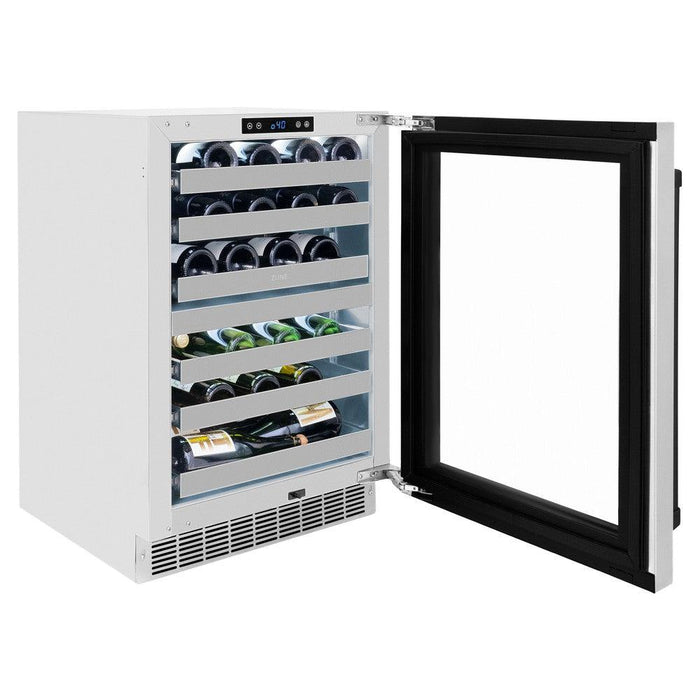 ZLINE Autograph Edition 24 in. Touchstone Dual Zone 44 Bottle Wine Cooler With Stainless Steel Glass Door And Matte Black Handle (RWDOZ-GS-24-MB)