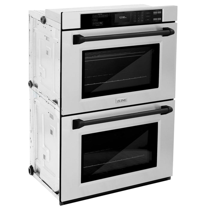 ZLINE Autograph Edition 30 in. Professional True Convection Double Wall Oven with Air Fry and Self Clean in Stainless Steel with Matte Black Handles (WADZ-30-MB)