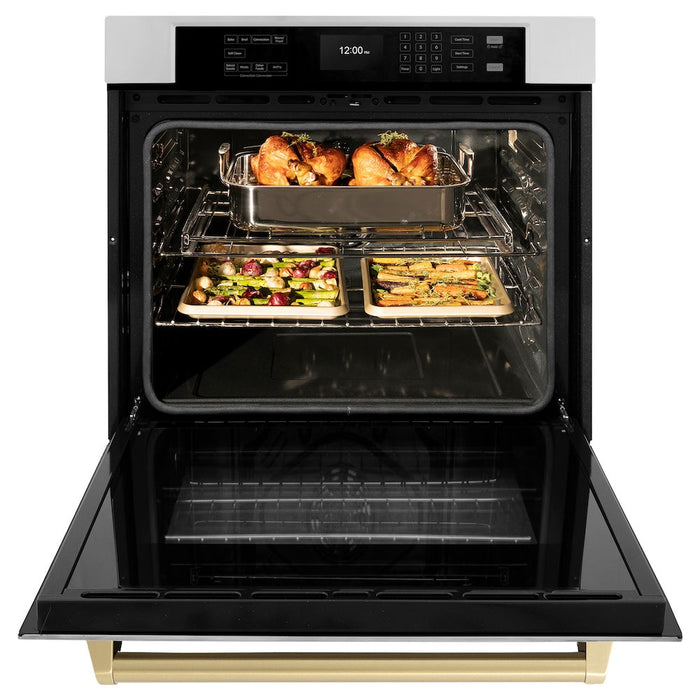 ZLINE Autograph Edition 30 in. Professional True Convection Single Wall Oven with Air Fry and Self Clean in Stainless Steel with Champagne Bronze Handle (WASZ-30-CB)