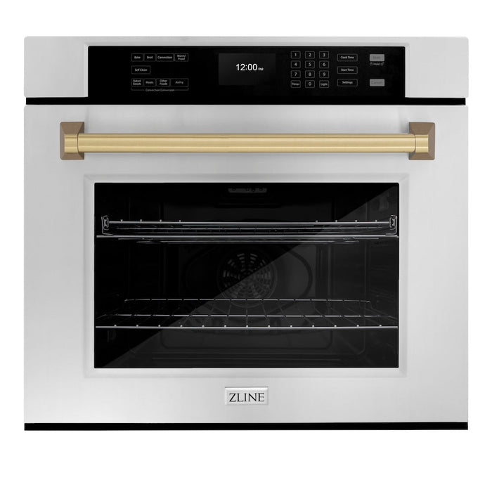 ZLINE Autograph Edition 30 in. Professional True Convection Single Wall Oven with Air Fry and Self Clean in Stainless Steel with Champagne Bronze Handle (WASZ-30-CB)