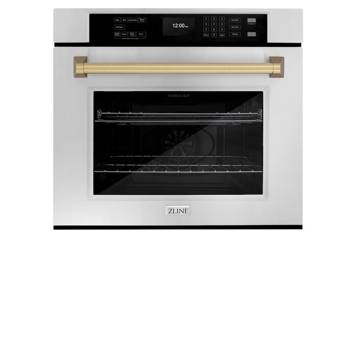 ZLINE Autograph Edition 30 in. Professional True Convection Single Wall Oven with Air Fry and Self Clean in Stainless Steel with Champagne Bronze Handle (WASZ-30-CB)