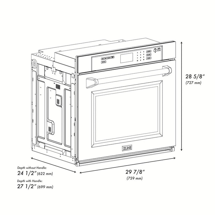 ZLINE Autograph Edition 30 in. Professional True Convection Single Wall Oven with Air Fry and Self Clean in Stainless Steel with Polished Gold Handle (WASZ-30-G)