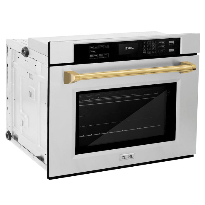 ZLINE Autograph Edition 30 in. Professional True Convection Single Wall Oven with Air Fry and Self Clean in Stainless Steel with Polished Gold Handle (WASZ-30-G)