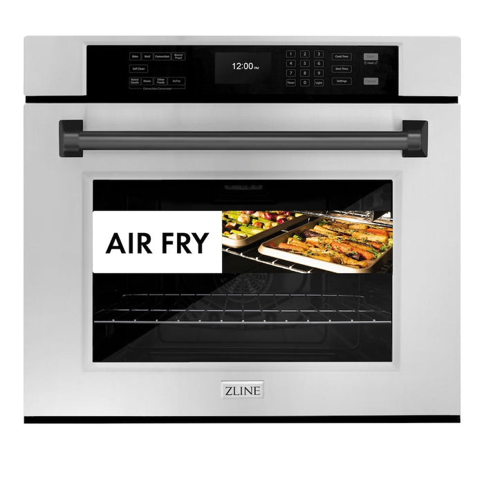 ZLINE Autograph Edition 30 in. Professional True Convection Single Wall Oven with Air Fry and Self Clean in Stainless Steel with Matte Black Handle (WASZ-30-MB)