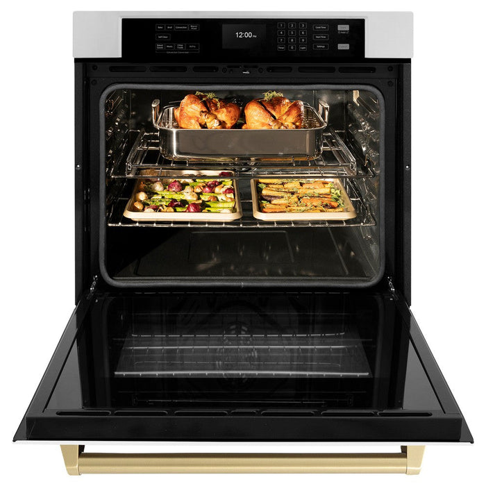 ZLINE Autograph Edition 30 in. Professional True Convection Single Wall Oven with Air Fry and Self Clean in Stainless Steel with White Matte Door and Champagne Bronze Handle (WASZ-WM-30-CB)