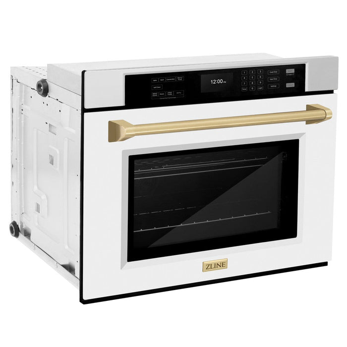 ZLINE Autograph Edition 30 in. Professional True Convection Single Wall Oven with Air Fry and Self Clean in Stainless Steel with White Matte Door and Champagne Bronze Handle (WASZ-WM-30-CB)