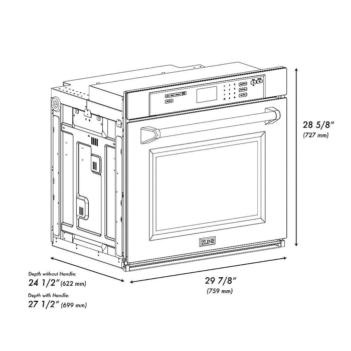 ZLINE Autograph Edition 30 in. Professional True Convection Single Wall Oven with Air Fry and Self Clean in Stainless Steel with White Matte Door and Polished Gold Handle (WASZ-WM-30-G)