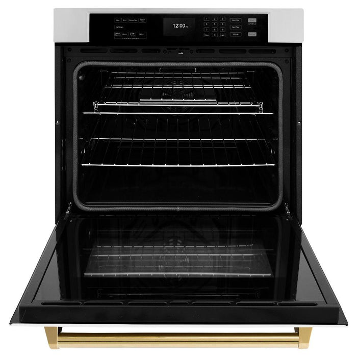 ZLINE Autograph Edition 30 in. Professional True Convection Single Wall Oven with Air Fry and Self Clean in Stainless Steel with White Matte Door and Polished Gold Handle (WASZ-WM-30-G)