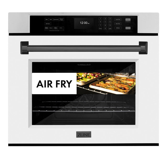 ZLINE Autograph Edition 30 in. Professional True Convection Single Wall Oven with Air Fry and Self Clean in Stainless Steel with White Matte Door and Matte Black Handle (WASZ-WM-30-MB)