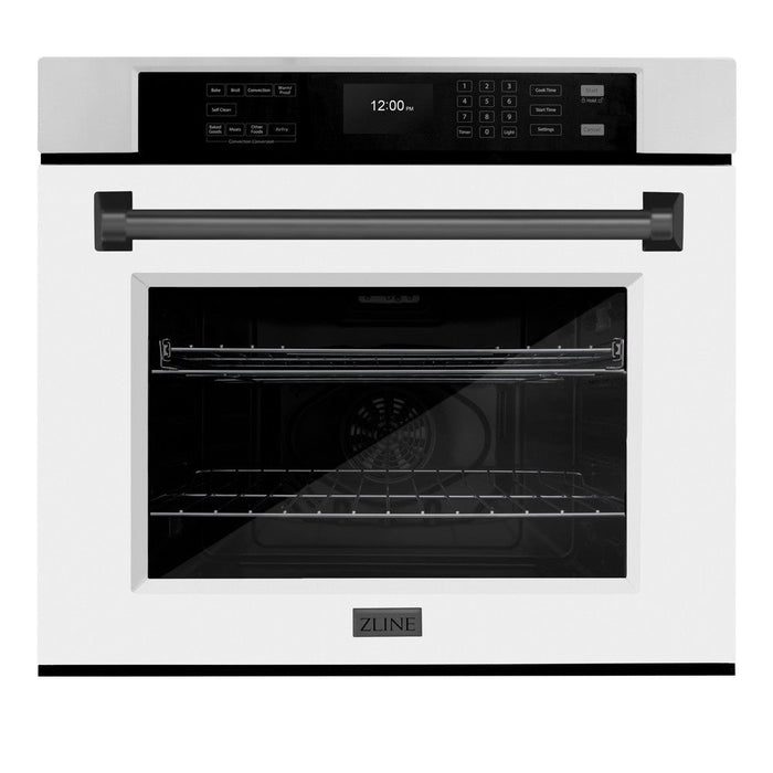 ZLINE Autograph Edition 30 in. Professional True Convection Single Wall Oven with Air Fry and Self Clean in Stainless Steel with White Matte Door and Matte Black Handle (WASZ-WM-30-MB)