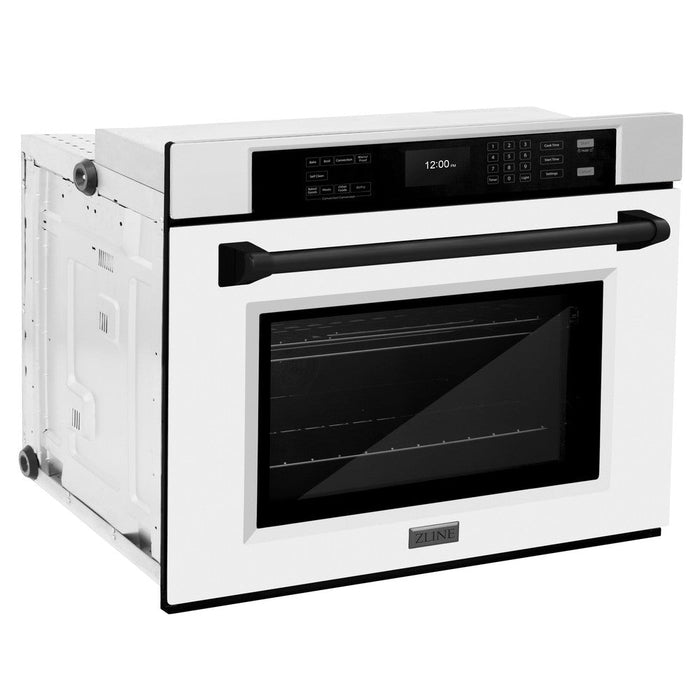 ZLINE Autograph Edition 30 in. Professional True Convection Single Wall Oven with Air Fry and Self Clean in Stainless Steel with White Matte Door and Matte Black Handle (WASZ-WM-30-MB)