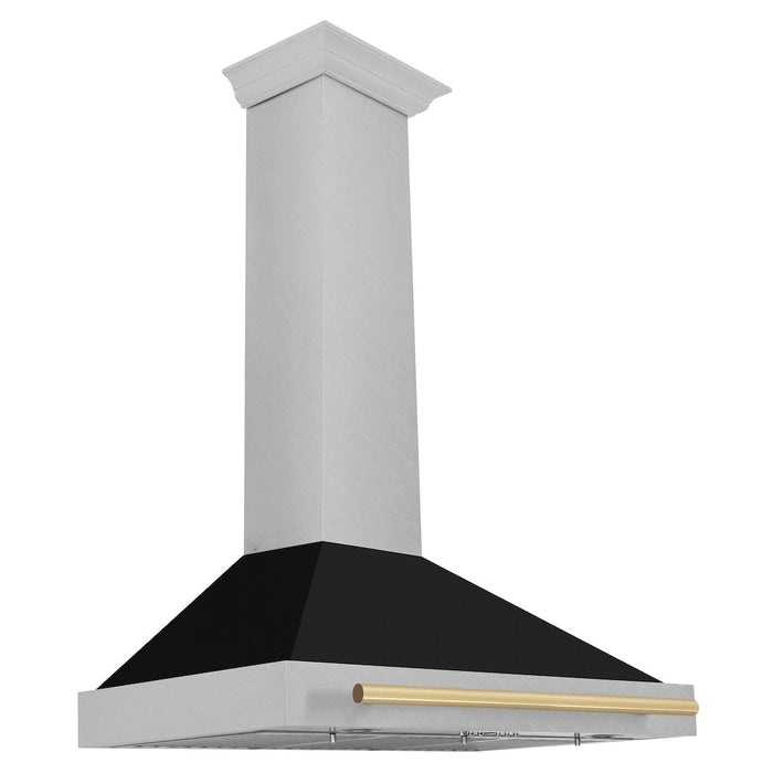 ZLINE Autograph Edition Convertible Fingerprint Resistant DuraSnow® Stainless Steel Range Hood with Black Matte Shell and Champagne Bronze Handle (KB4SNZ-BLM-CB)