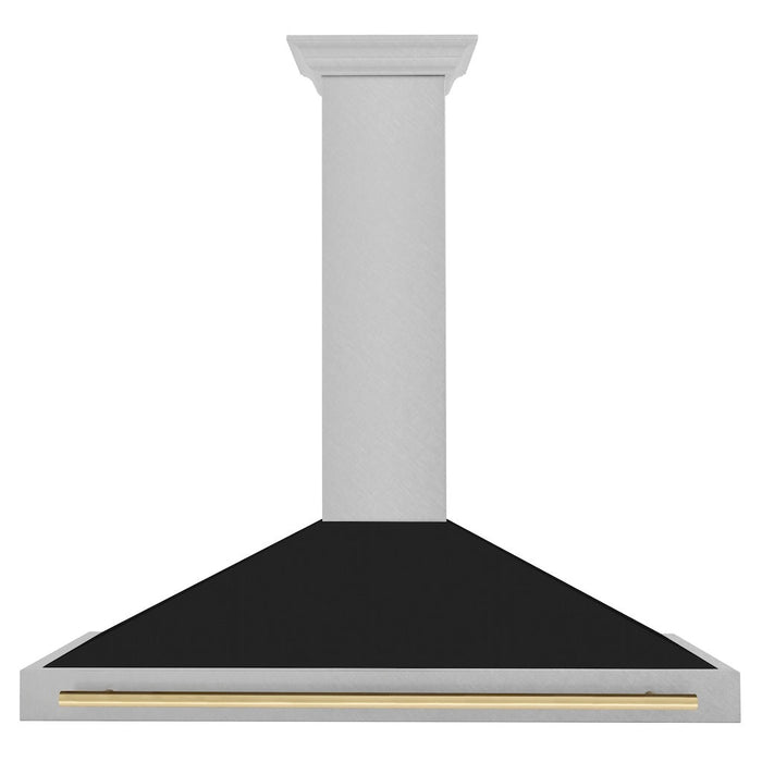 ZLINE Autograph Edition Convertible Fingerprint Resistant DuraSnow® Stainless Steel Range Hood with Black Matte Shell and Polished Gold Handle (KB4SNZ-BLM-G)