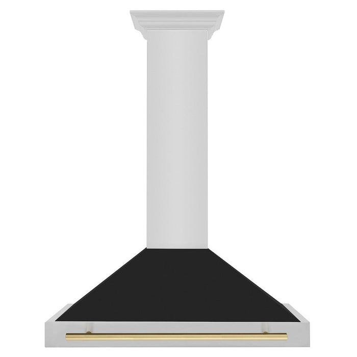 ZLINE Autograph Edition Convertible Stainless Steel Range Hood with Black Matte Shell and Champagne Bronze Handle (KB4STZ-BLM-CB)