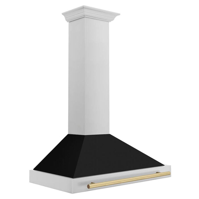 ZLINE Autograph Edition Convertible Stainless Steel Range Hood with Black Matte Shell and Champagne Bronze Handle (KB4STZ-BLM-CB) Champagne Bronze, side.