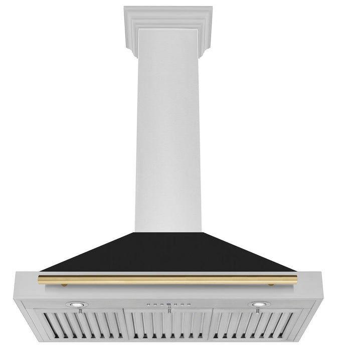 ZLINE Autograph Edition Convertible Stainless Steel Range Hood with Black Matte Shell and Champagne Bronze Handle (KB4STZ-BLM-CB)