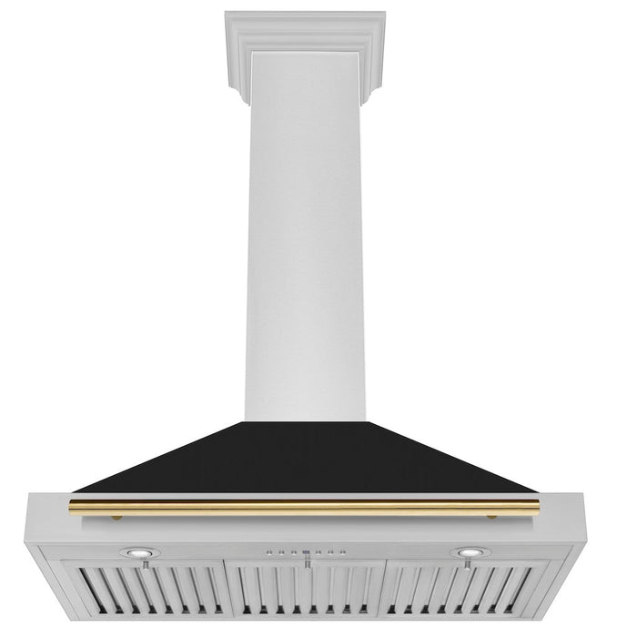 ZLINE Autograph Edition Convertible Stainless Steel Range Hood with Black Matte Shell and Polished Gold Handle (KB4STZ-BLM-G)