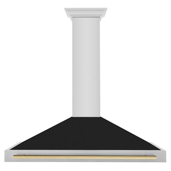 ZLINE Autograph Edition Convertible Stainless Steel Range Hood with Black Matte Shell and Champagne Bronze Handle (KB4STZ-BLM-CB)