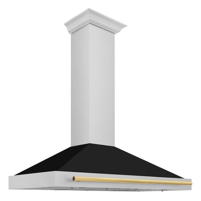 ZLINE Autograph Edition Convertible Stainless Steel Range Hood with Black Matte Shell and Polished Gold Handle (KB4STZ-BLM-G)